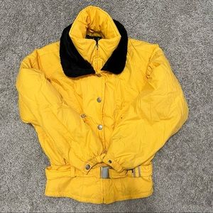 Yellow Ski Puffer Jacket with Black Collar - Women's Ski & Snow Jacket